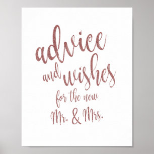Affiche Pancarte de mariage Rose Gold Glitter 8x10 Conseil