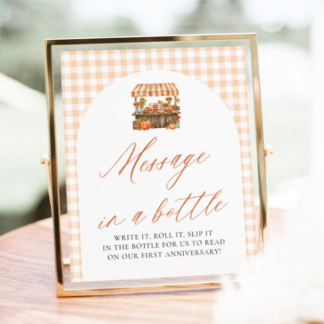 Affiche Pancarte de message dans une bouteille pour le mar (Fall Farmers Market Message In A Bottle Sign)