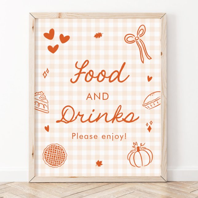 Affiche Pancarte de nourriture et de boissons Cutie Pie à  (Fall Orange Gingham Cutie Pie Food and Drinks Sign)