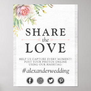 Affiche Pancarte de photo avec hashtag pour mariage aux su