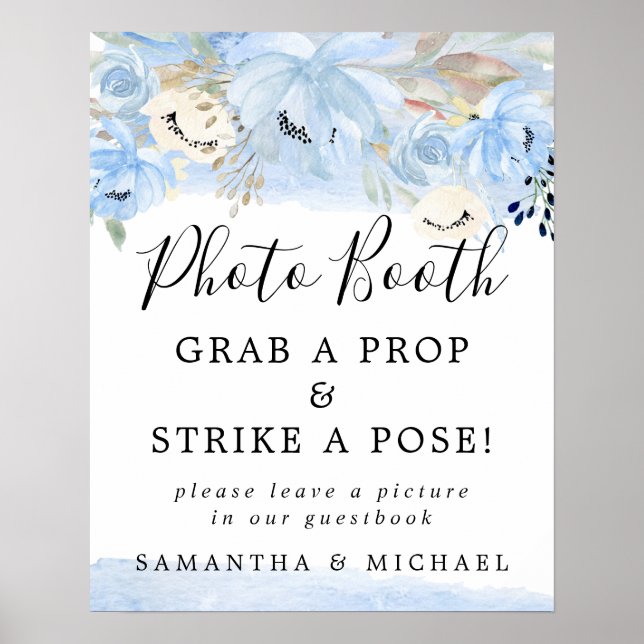 Affiche Pancarte de Photomaton de mariage floral aquarelle (Devant)