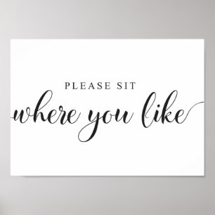 Affiche Pancarte de placement de mariage. Asseyez-vous où
