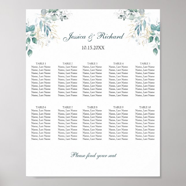 Affiche Pancarte de plan de salle pour 10 tables (Devant)