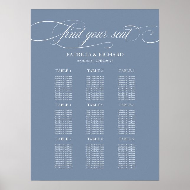 Affiche Pancarte de plan de table de mariage 9 tables  Ble (Devant)