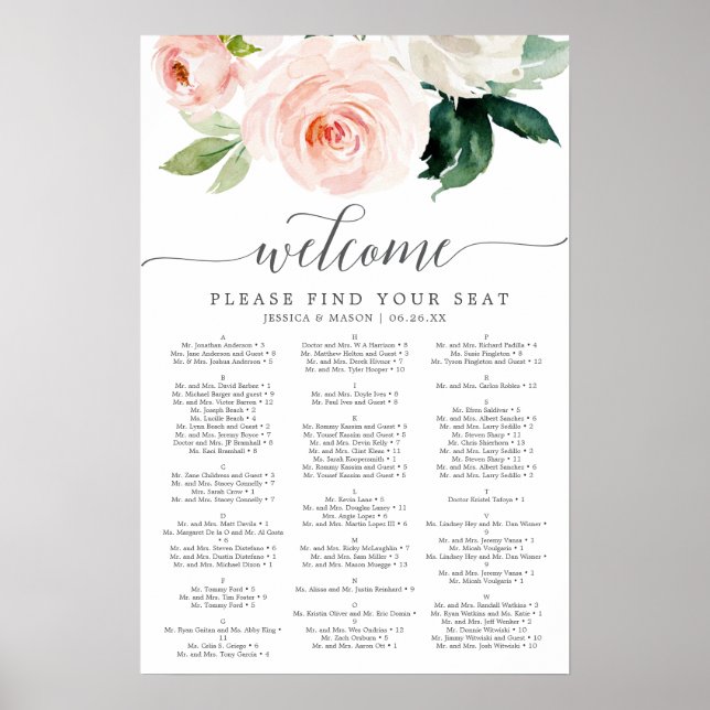 Affiche Pancarte de plan de table de mariage Blushing Bloo (Devant)