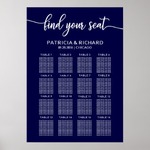 Affiche Pancarte de plan de table de mariage Chic Bleu Nui