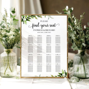 Affiche Pancarte de plan de table de mariage Élégante verd