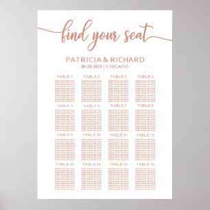 Affiche Pancarte de plan de table de mariage en rose gold