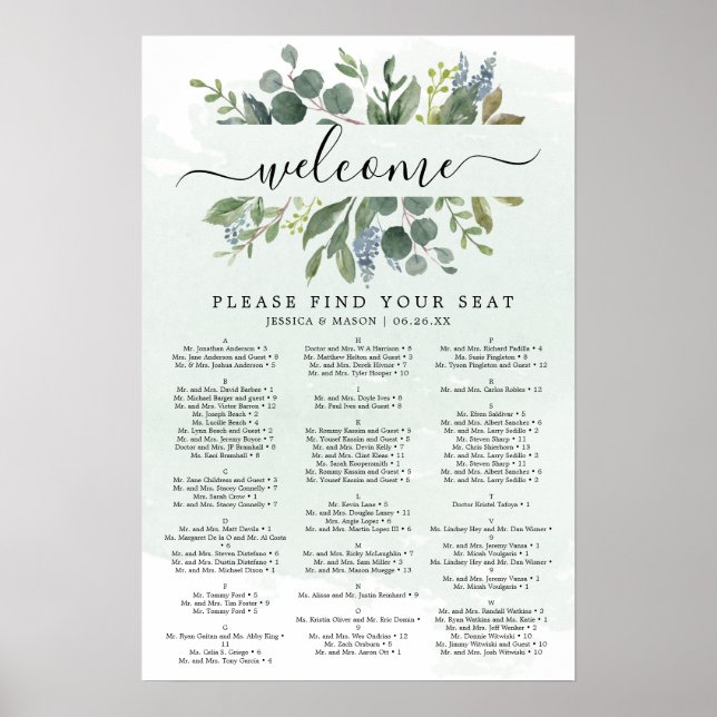Affiche Pancarte de plan de table de mariage Eucalyptus Bl (Devant)