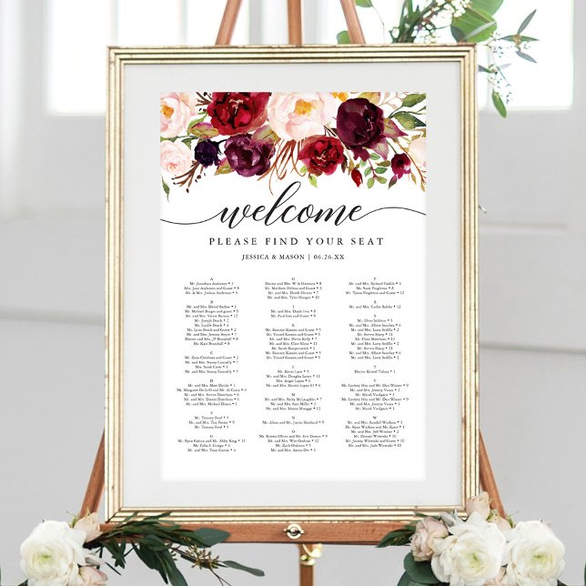 Affiche Pancarte de plan de table Mariage Marsala Bourgogn (Créateur téléchargé)