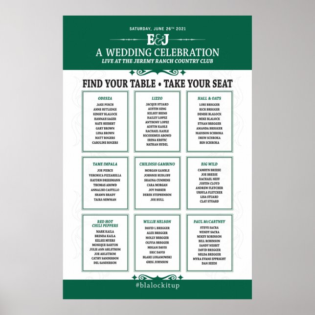 Affiche Pancarte de plan de table thématique pour concert  (Devant)