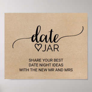 Affiche Pancarte de pot de date en calligraphie kraft faux