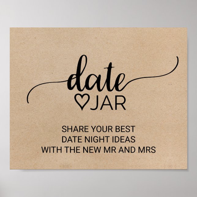Affiche Pancarte de pot de date en calligraphie kraft faux (Devant)
