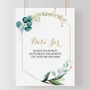 Affiche Pancarte de pot de date en eucalyptus vert et or v