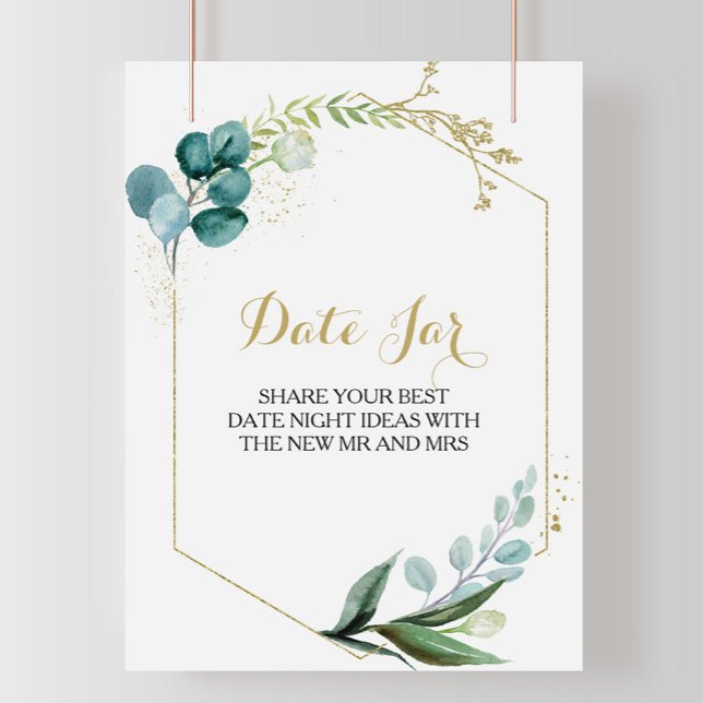 Affiche Pancarte de pot de date en eucalyptus vert et or v (Créateur téléchargé)