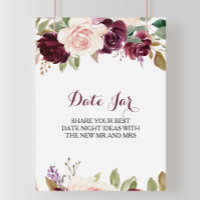 Pancarte de pot de date florale Bourgogne Rouge Ve