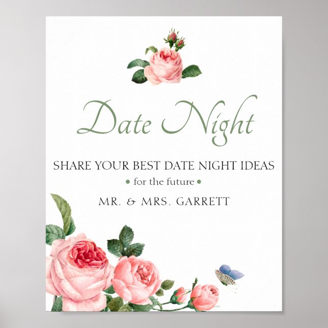 Affiche Pancarte de pot de nuit de date de mariage Rose gê (Devant)