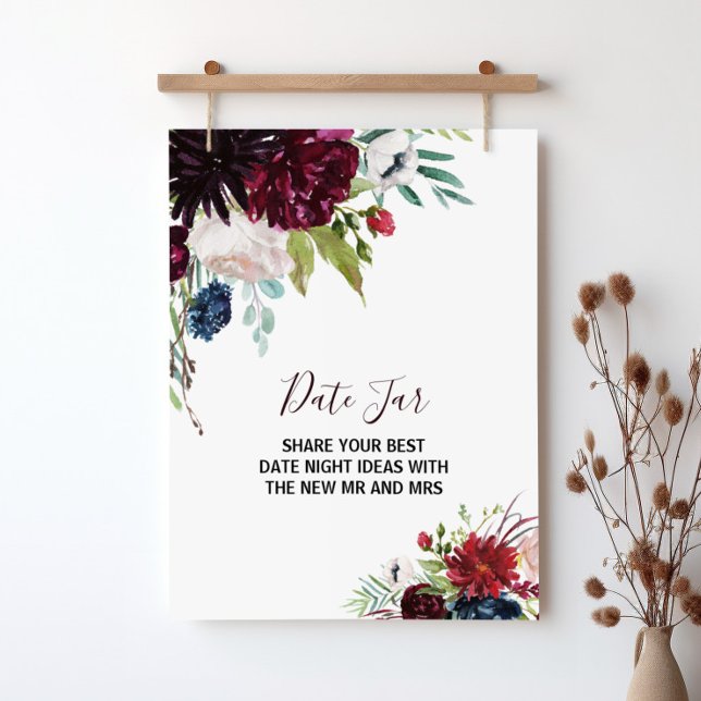 Affiche Pancarte de pot moderne burgundy navy blush floral (Créateur téléchargé)
