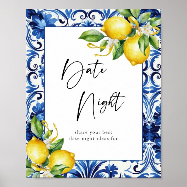 Affiche Pancarte de soirée de mariage avec citrons méditer (Devant)