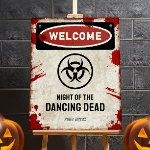 Affiche Pancarte de soirée zombie avec sang et symbole de