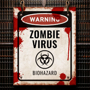 Affiche Pancarte de soirée zombie avec sang et symbole de
