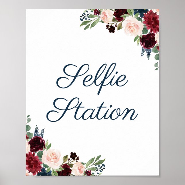 Affiche Pancarte de station de selfie de mariage floral Ma (Devant)