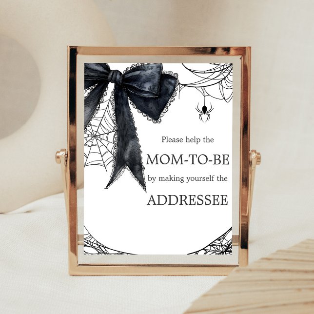 Affiche Pancarte de station d'enveloppe gothique à ruban n (Black Bow Gothic Little Boo Baby Shower Envelope Station Sign)