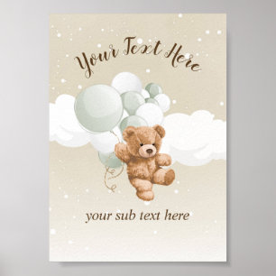 Affiche Pancarte de table avec ours en peluche et ballons 