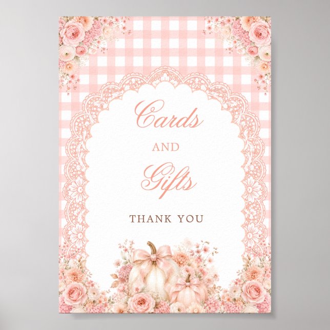 Affiche Pancarte de table Cartes et Cadeaux Floraux Ruban  (Devant)
