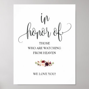 Affiche Pancarte de table commémorative de mariage calligr