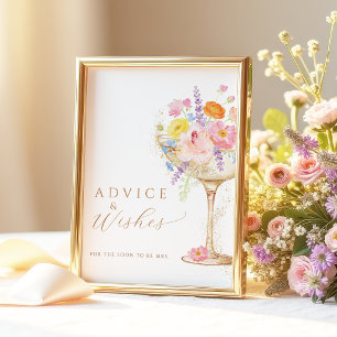 Affiche Pancarte de table Conseils Prosecco Fleurs Colorée