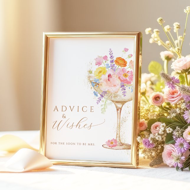 Affiche Pancarte de table Conseils Prosecco Fleurs Colorée (Créateur téléchargé)