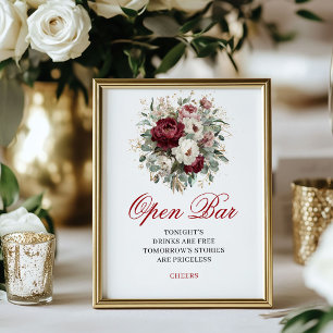 Affiche Pancarte de table de bar ouvert Burgundy Blush Lux