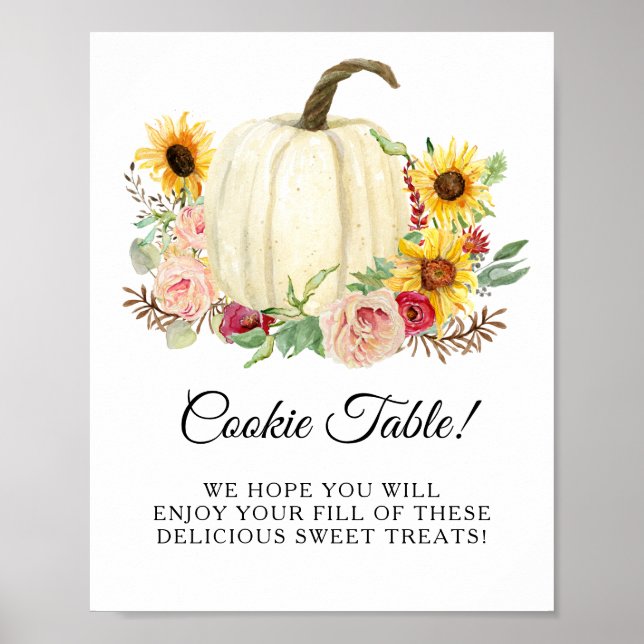 Affiche Pancarte de table de biscuits de citrouille floral (Devant)