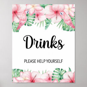 Affiche Pancarte de table de boissons Floral rose tropical