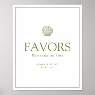 Affiche Pancarte de table de cadeaux de mariage coquillage