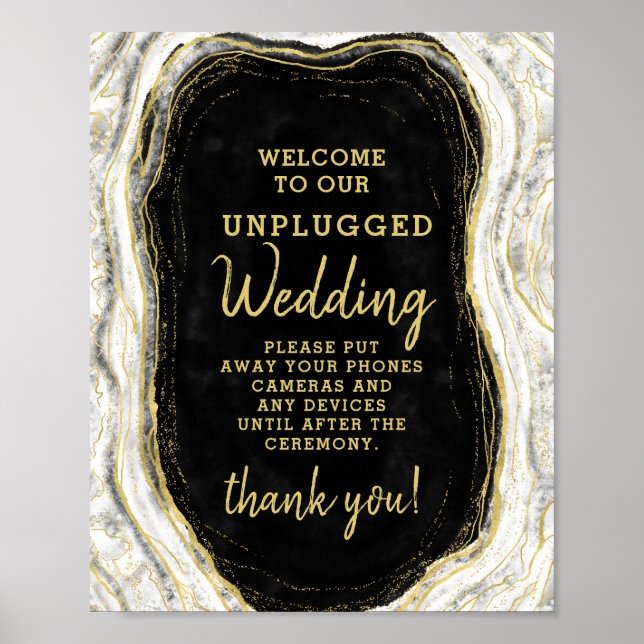 Affiche Pancarte de table de mariage débranchée géode noir (Devant)