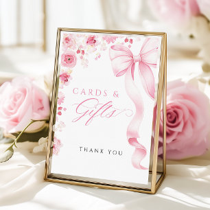 Affiche Pancarte de table Fleurs et ruban rose pour cartes
