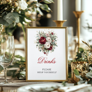 Affiche Pancarte de table Floral Blush Burgundy Gold Boiss