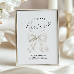 Affiche Pancarte de table « Nœud blanc : combien de baiser