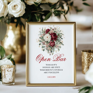 Affiche Pancarte de table ouverte Burgundy Blush bordeaux