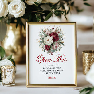 Affiche Pancarte de table ouverte Burgundy Blush de créate