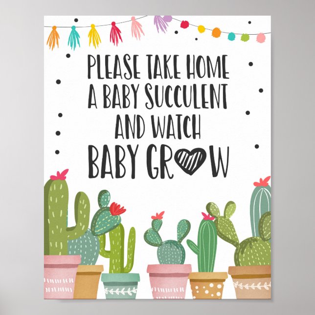 Affiche Pancarte de table pour Baby Shower Cactus Fiesta W (Devant)