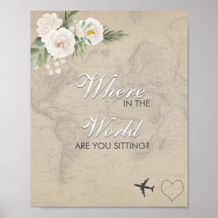 Affiche Pancarte de table pour mariage avec carte en sépia