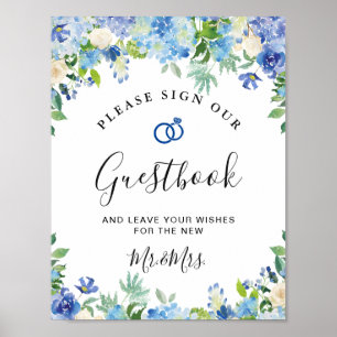 Affiche Pancarte de verdure d'hortensias bleus Signez notr