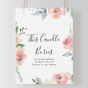Affiche Pancarte Élégante Fleurs Rose Pâle Cette Bougie Br