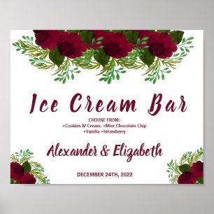 Affiche Pancarte Fleur Rouge Mariage Shower de Mariée Bar