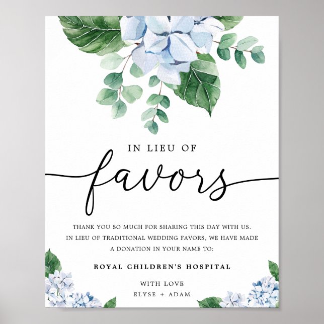 Affiche Pancarte Fleurs d'Hydrangea Bleu au lieu de cadeau (Devant)