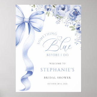 Affiche Pancarte numérique de mariage floral bleu