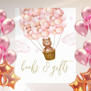 Affiche Pancarte Ourson Livres Et Cadeaux Rose Baby Shower